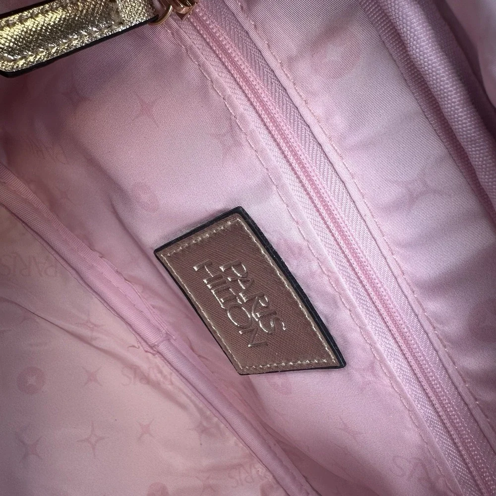 Paris Hilton Leopard Bowler Bag Rhinestone Logo Gold Heart Charm‎ Y2K
